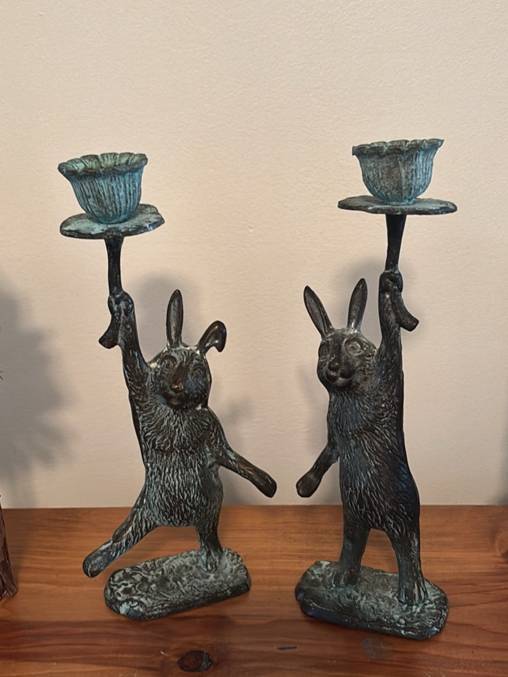 Decorative Patina Rabbit Candle Holders - Set of 2 by Andrea by Sadek